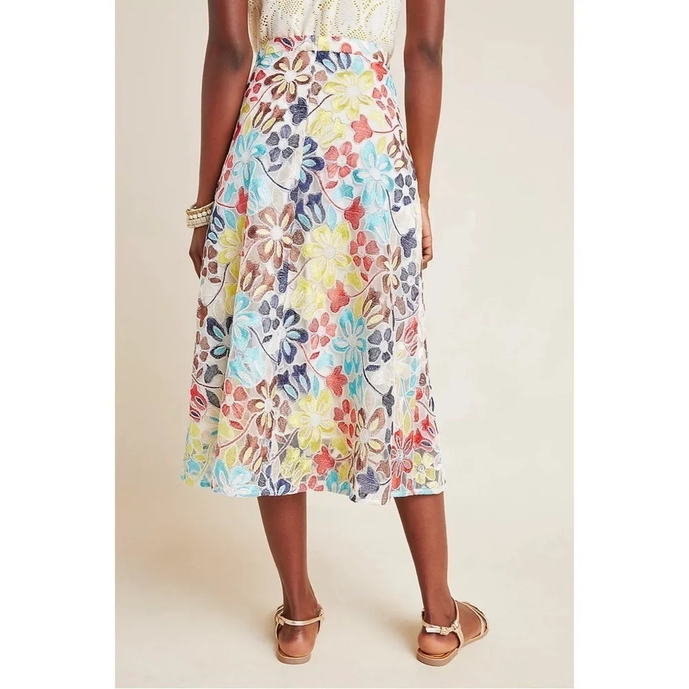 ANTHROPOLOGIE EVA FRANCO Meghan Embroidered Floral Midi Skirt - Picture 4 of 10